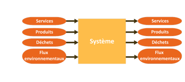Schéma d'une représentation socio-économique des flux entrants et sortants.