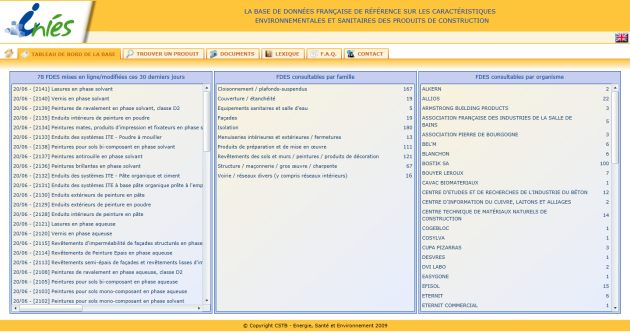 Capture d'écran de la base de données INIES.