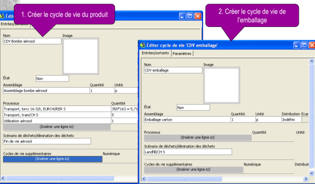 Capture d'écran montrant que SimaPro offre la possibilité de modéliser le recyclage ou de créer des cycle de vie additionnels.