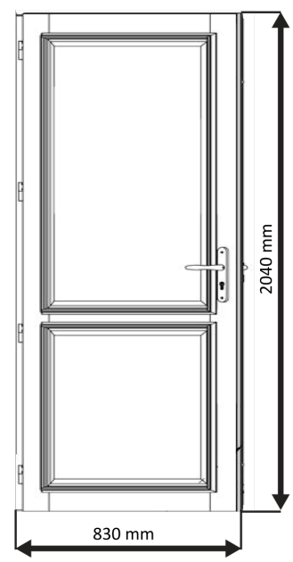 Illustration de la porte étudiée comportant ses cotes de gabarit.