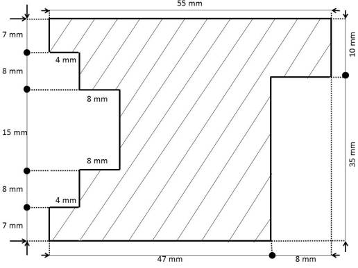 Illustration représentant la section du montant de la porte et ses principales dimensions.