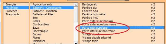 Capture d'écran de la modélisation d'une porte d'intérieur à l'aide des données existant dans le Bilan Produit ®.