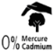 Logo qui représente une main protégeant un arbre avec l'information "0% mercure/cadmium".